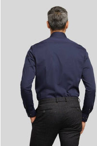 Bugatti - Navy Shirt, Contrast Collar (S & XL Only)