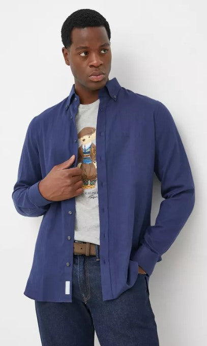Michael Kors - Cotton Cashmere Slim Fit Shirt, Navy