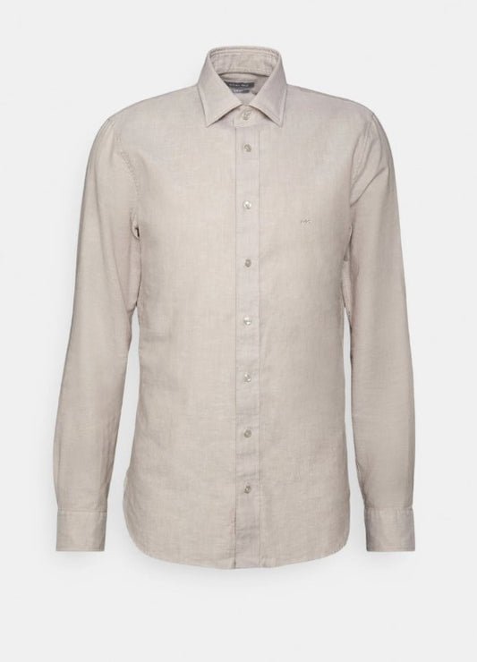 Michael Kors - Washed Linen Cotton Slim Fit Shirt, Beige