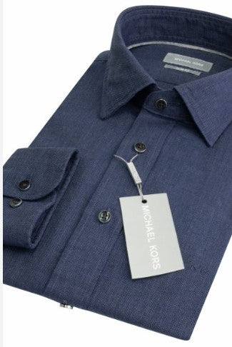 Michael Kors - Washed Linen Cotton Slim Fit Shirt, Navy
