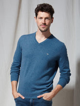 Load image into Gallery viewer, Fynch Hatton - 3XL - Merino Cashmere, V-Neck, Blue, Atlantic
