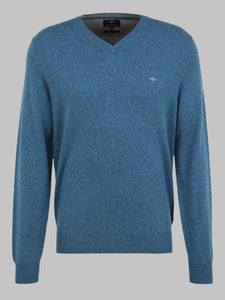Fynch Hatton - 3XL - Merino Cashmere, V-Neck, Blue, Atlantic
