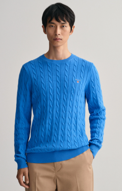GANT - Cotton Cable C-Neck, Day Blue (XXL only)