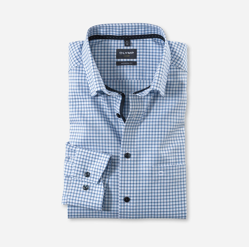 OLYMP -  Luxor Modern Fit Business Shirt, Blue and White Boxes