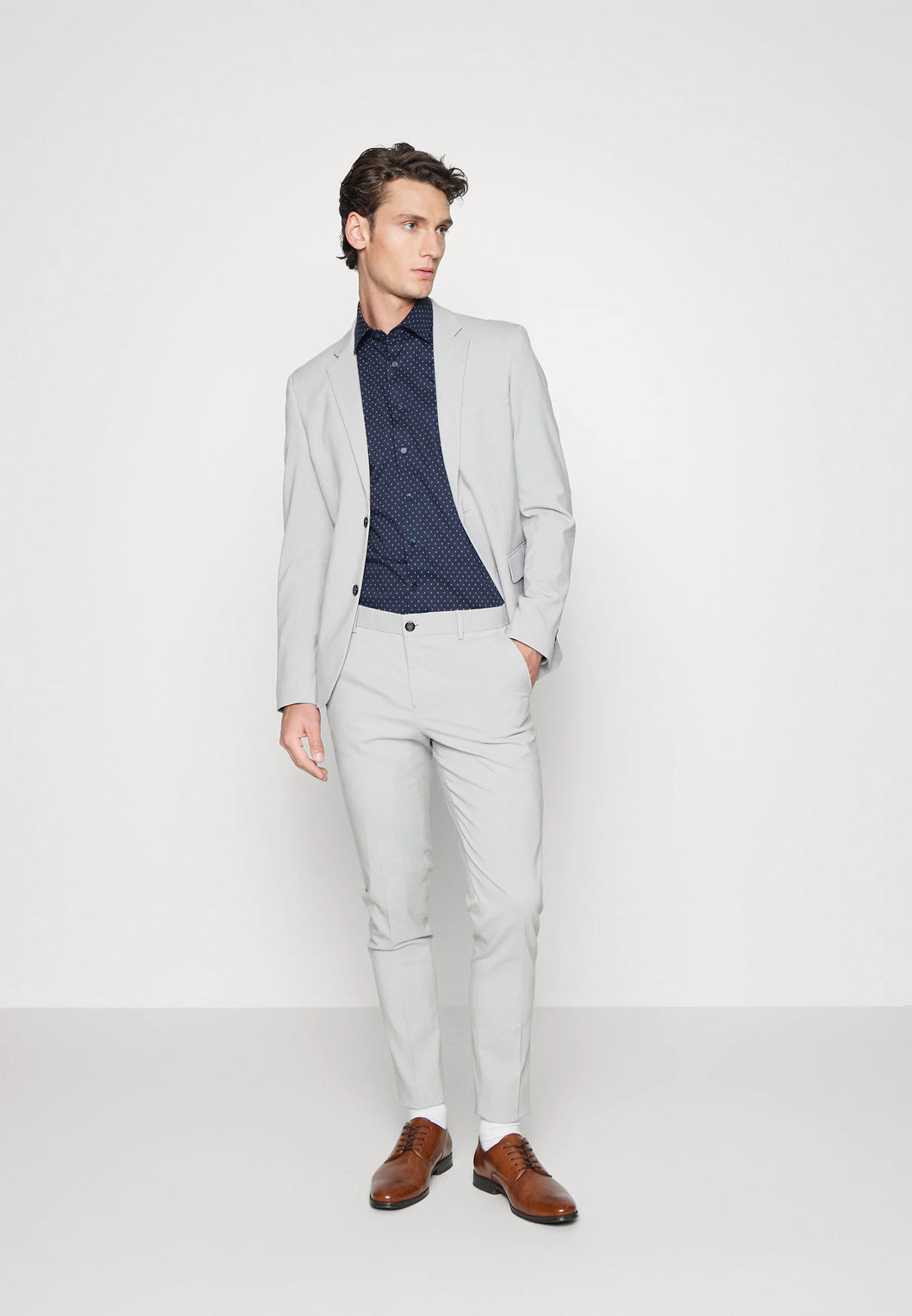 OLYMP -  Level 5, Body Fit, Dynamic Shirt Navy With Dobby Pattern