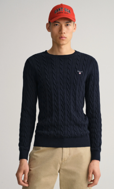 GANT - Cotton Cable C-Neck, Evening Blue (XXL Only)