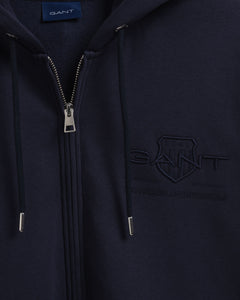 GANT -  Tonal Archive Shield Zip Hoodie, Evening Blue