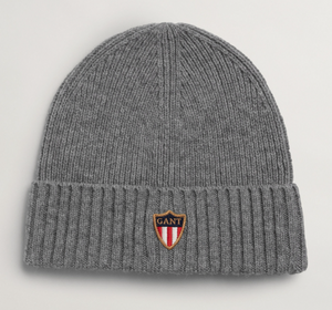 GANT - Banner Shield Wool Beanie, Grey Melange