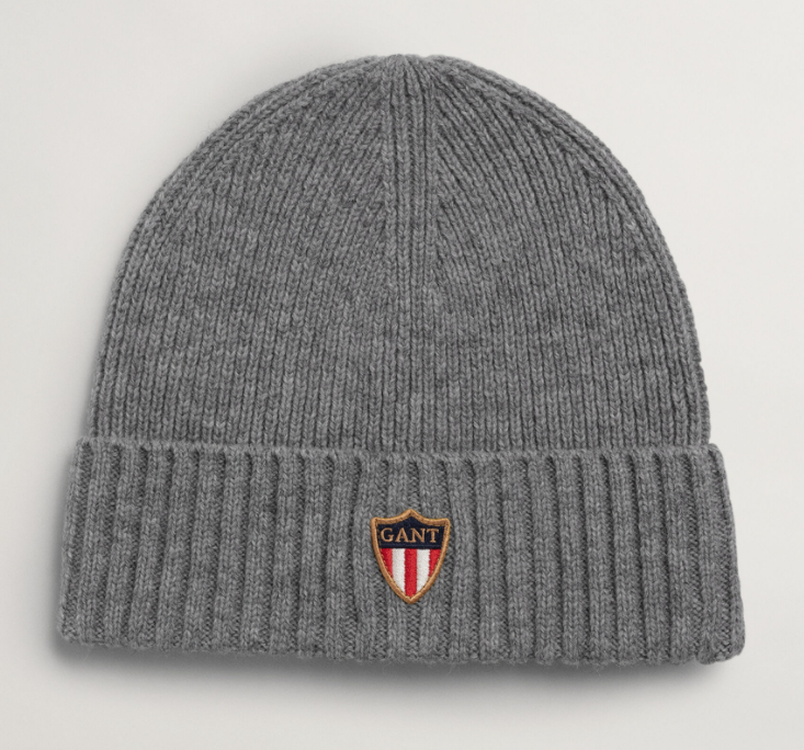 GANT - Banner Shield Wool Beanie, Grey Melange