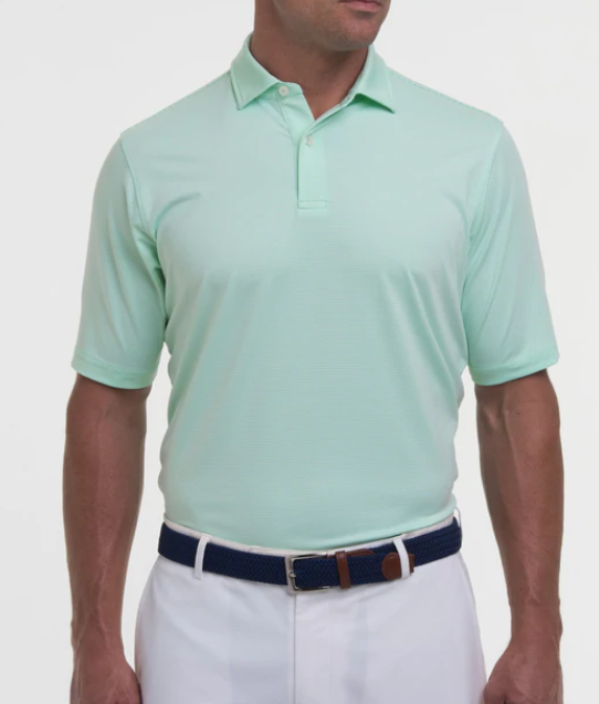 Fairway & Greene - Mini Stripe Jersey Polo, Seaglass (S & L Only)