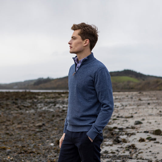 Magee - Valentia Cotton 1/4 Zip Jumper, Blue Mélange (XXL Only)
