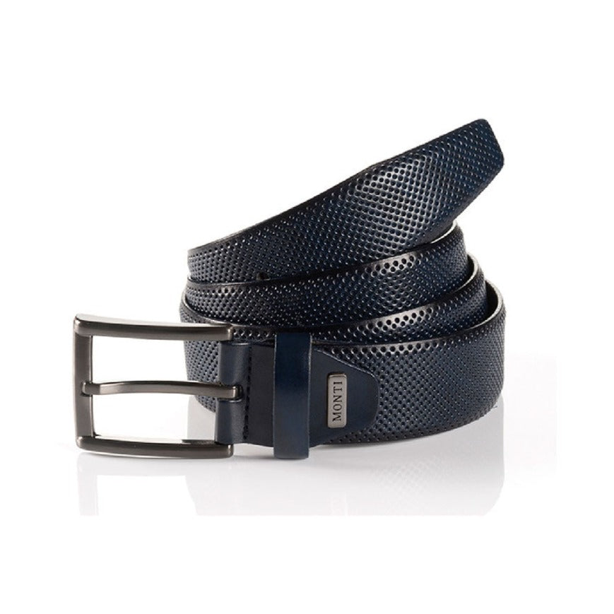 Monti - Navy Embossed Leather Belt