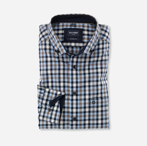 OLYMP -  Modern Fit Check Patterned Shirt, Brown, Blue and Navy