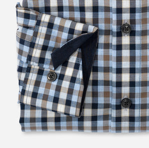OLYMP -  Modern Fit Check Patterned Shirt, Brown, Blue and Navy