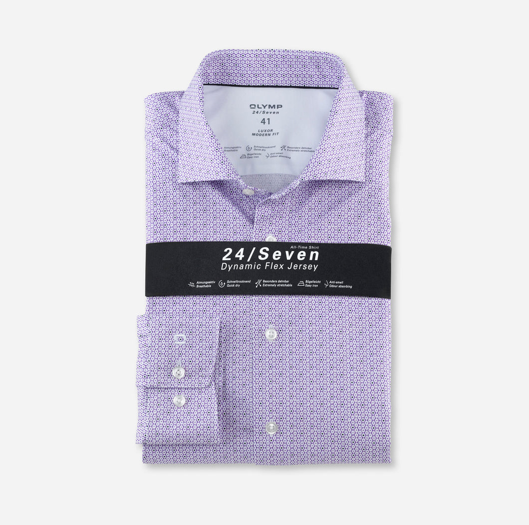 OLYMP -  24/7 Modern Fit Blue Patterned Shirt, Purple (Size 43 Only)