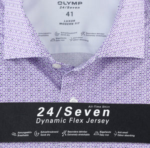 OLYMP -  24/7 Modern Fit Blue Patterned Shirt, Purple (Size 43 Only)