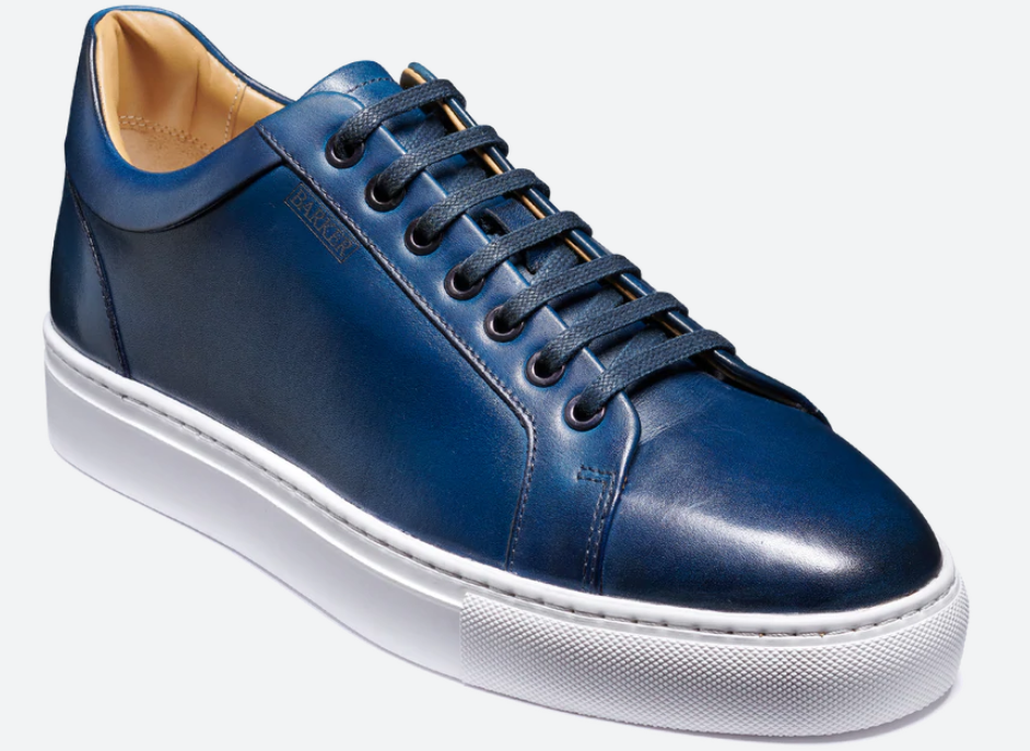 Barker - Sam, Navy Handpainted Leather Trainer (Size 7 & 8 Only)