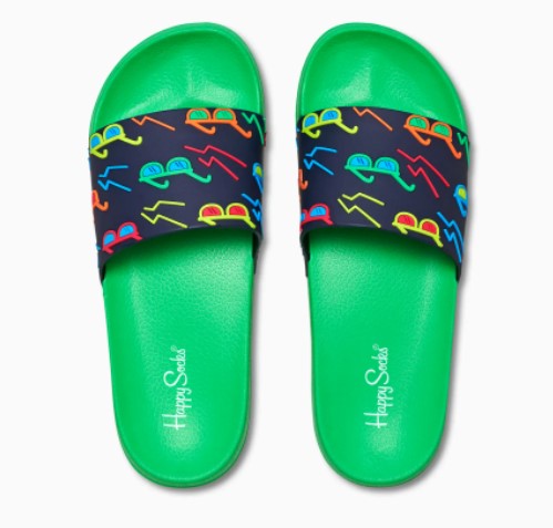 Happy Socks - Pool Sliders Sunny Days, Green (Size 40/41 Only)